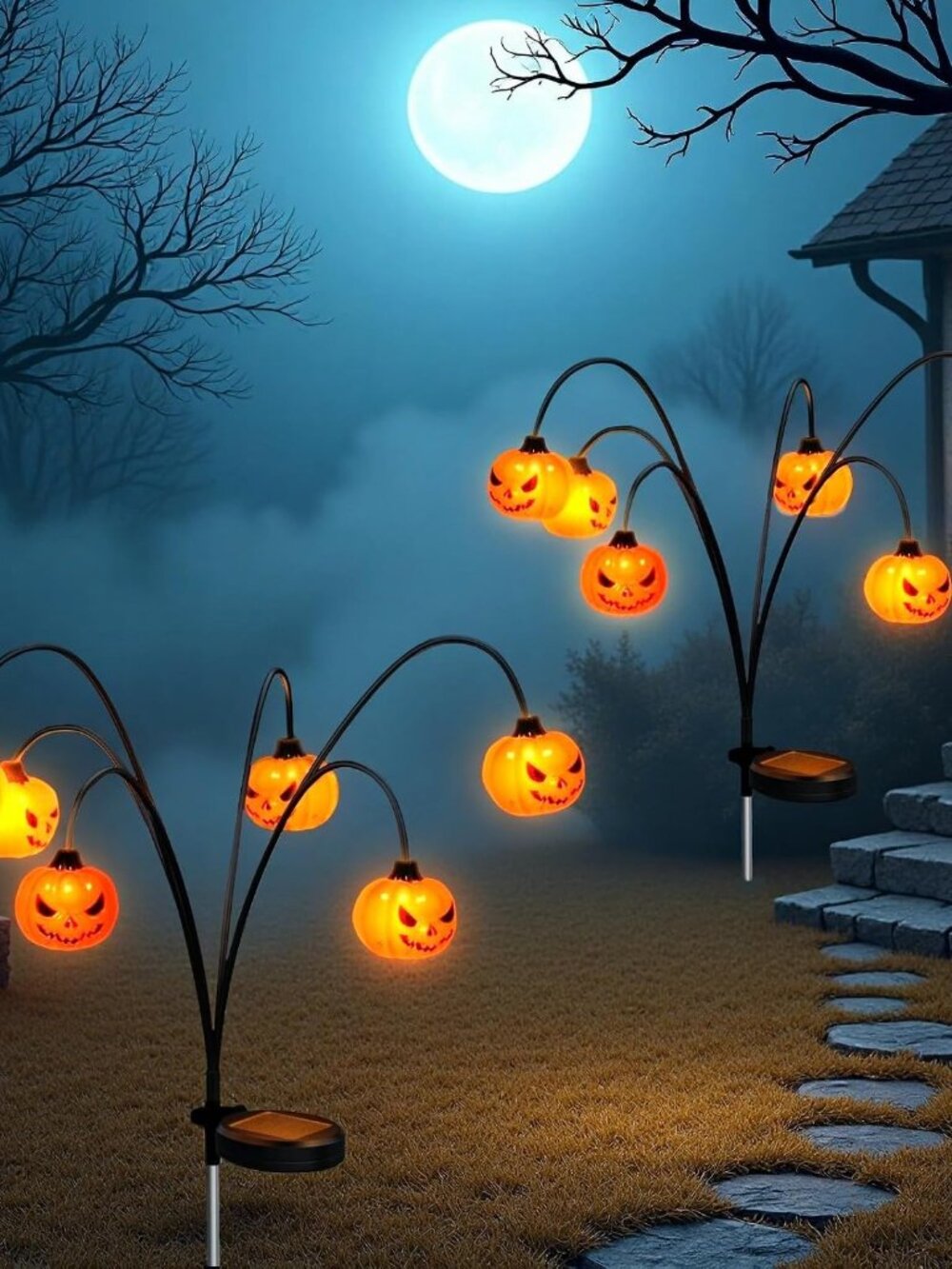 2 Pack Solar Halloween Lights Outdoor Decorations, Fall Pumpkin Lanterns - Picture 2 of 8